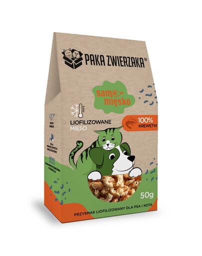 PAKA ZWIERZAKA Samo mięsko 100% krewetki 50 g przysmak liofilizowany dla psa i kota