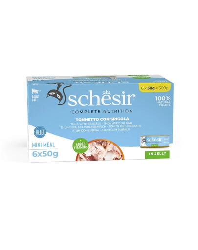 SCHESIR Complete Nutrition Tuna with seabass in Jelly 6x50g Tuńczyk z okoniem morskim w galaretce dla kotów