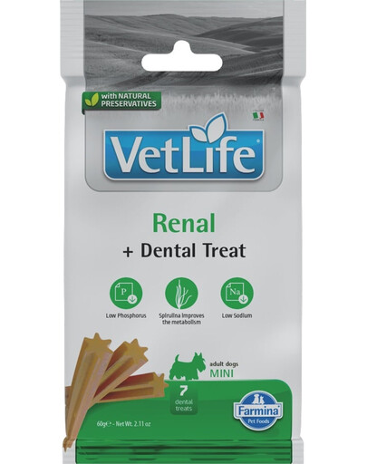 FARMINA Vet Life Dental Treat Renal Adult Mini Dog dentystyczny przysmak dla małych psów 60 g (7 szt)