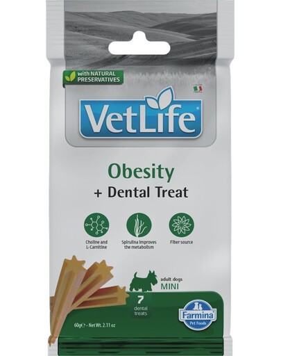 FARMINA Vet Life Dental Treat Obesity Adult Mini Dog dentystyczny przysmak dla małych psów 60 g (7 szt)
