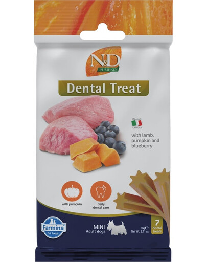 FARMINA N&D Pumpkin Dental Treat Lamb Blueberry Adult Mini Dog 60 g (7 szt) dentystyczny przysmak dla małych psów