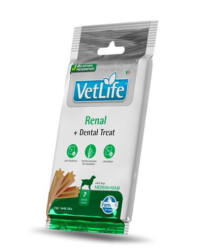 FARMINA Vet Life Dental Treat Renal Adult Medium/Maxi Dog dentystyczny przysmak dla psów średnich i dużych ras 100 g (7 szt)