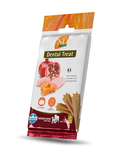 FARMINA N&D Pumpkin Dental Treat Chicken Pomegranate Adult Medium/Maxi Dog dentystyczny przysmak dla psów średnich i dużych ras 100 g (7 szt)