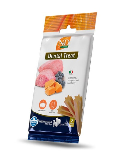 FARMINA N&D Pumpkin Dental Treat Lamb Blueberry Adult Medium/Maxi Dog dentystyczny przysmak dla psów średnich i dużych ras 100 g (7 szt)