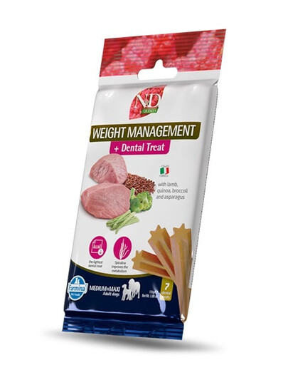 FARMINA N&D Quinoa Dental Treat Weight management Adult Medium/Maxi Dog dentystyczny przysmak dla psów średnich i dużych ras 100 g (7 szt)