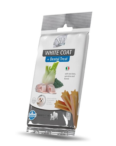 FARMINA N&D White Coat Dental Treat Sea bass Adult Medium/Maxi Dog dentystyczny przysmak dla psów średnich i dużych ras 100 g (7 szt)