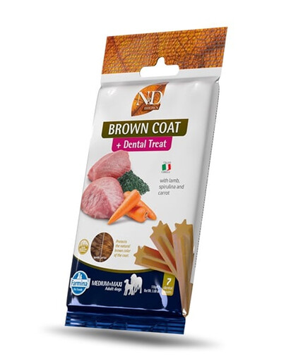 FARMINA N&D Brown Coat Dental Treat Lamb Adult Medium/Maxi Dog dentystyczny przysmak dla psów średnich i dużych ras 100 g (7 szt)