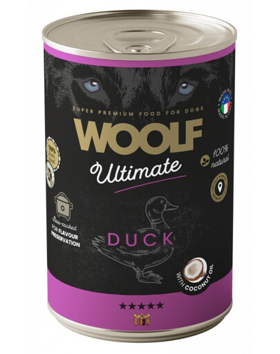 WOOLF Ultimate Duck  wilgotna karma dla psów z kaczką i olejem z kokosa 400g
