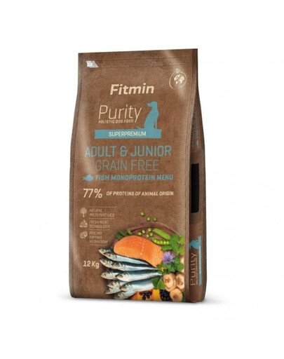 FITMIN Dog Purity Adult Junior Grain Free Fish Monoprotein Menu karma z rybą dla młodych i dorosłych psów 12 kg