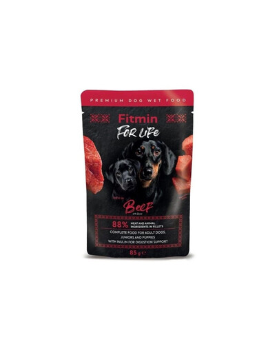 FITMIN For Life Adult and Puppies Beef karma dla szczeniąt i dorosłych psów 85 g