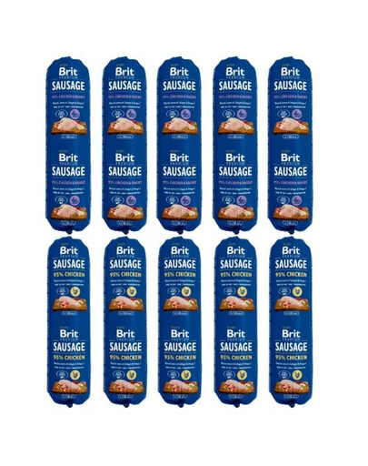 BRIT Premium Sausage Mix smaków Chicken and Rabbit + Chicken 10x800 g karma w formie mielonki z kawałkami mięsa w bulionie dla psów
