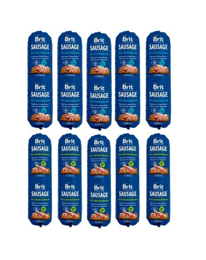 BRIT Premium Sausage Mix smaków Chicken and Venison + Chicken and Lamb 10x800 g karma w formie mielonki z kawałkami mięsa w bulionie dla psów