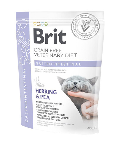 BRIT Veterinary Diets Cat Gastrointestinal Low Fat Grain Free na zaburzenia ze strony układu pokarmowego kota 400 g