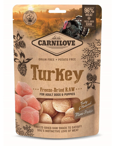 CARNILOVE Freeze-dried Raw Snack Turkey liofilizowana przekąska dla szczeniąt i dorosłych psów 60 g