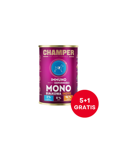 CHAMPER Immuno Indyk monobiałkowa karma dla psa 6 x 400 g