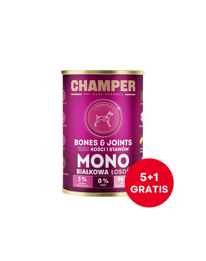 CHAMPER Bones Joints Łosoś monobiałkowa karma dla psa 6 x 400 g + (5+1 GRATIS)