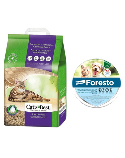 JRS Cat'S Best Smart Pellets 10 l (6 kg) + FORESTO Obroża dla kota i psa przeciw kleszczom i pchłom poniżej 8 kg