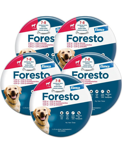 FORESTO Obroża foresto dla psa przeciw kleszczom i pchłom powyżej 8 kg zestaw 5 szt.