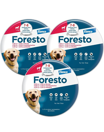 FORESTO Obroża foresto dla psa przeciw kleszczom i pchłom powyżej 8 kg zestaw 3 szt.