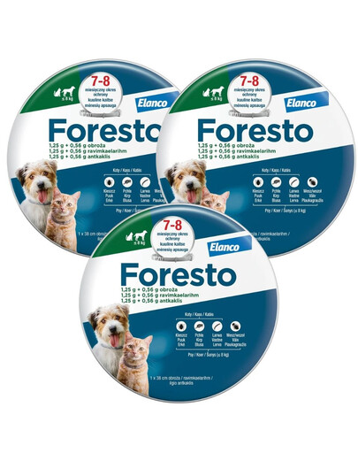 FORESTO Obroża dla kota i psa przeciw kleszczom i pchłom poniżej 8 kg zestaw 3 szt.