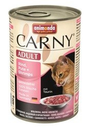 Animonda Carny Adult Rind, Pute + Schrimps 400 g - mokra karma dla dorosłych kotów z wołowiną, indykiem i krewetkami 400g