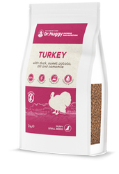 Dr.Huggy supreme dog nutrition indyk z kaczką i batatami, 2kg - bezzbożowa sucha karma dla szczeniąt, ras małych 2kg