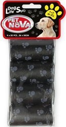 Pet Nova DOG LIFE STYLE Worki na psie nieczystości, 4 rolki x 20szt, czarne, nadruk łapy