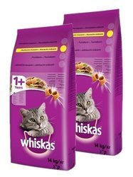 Whiskas Adult - sucha karma dla dorosłych kotów z  kurczakiem i warzywami 2x 14kg