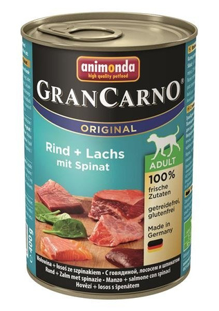 Animonda Grancarno Adult Mit Seelachs + Spinat 400 g - mokra karma dla psów dorosłych wołowina, łosoś, szpinak 400g