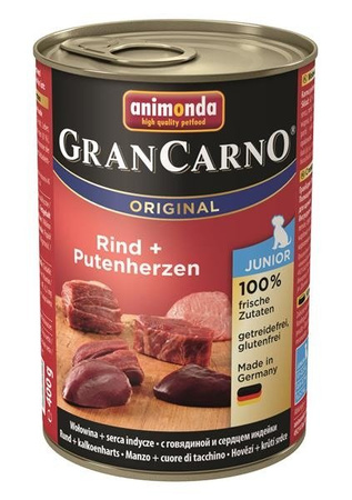 Animonda Grancarno Junior Rind + Puten-Herzen 400 g - mokra karma dla szczeniąt wołowina z indyczymi sercami 400g