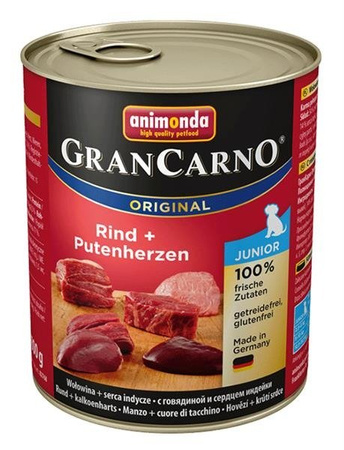 Animonda Grancarno Junior Rind + Putenherzen 800 g - mokra karma dla szczeniąt wołowina z indyczymi sercami 800g