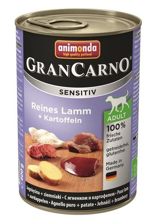 Animonda Grancarno Sensitiv Reines Lamm + Kartoffeln 400 g - mokra karma dla psów jagnięcina i ziemniaki 400g