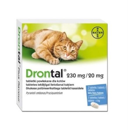 BAYER DRONTAL 230mg/20mg  tabletki na odrobaczanie dla kotów 2tabl.