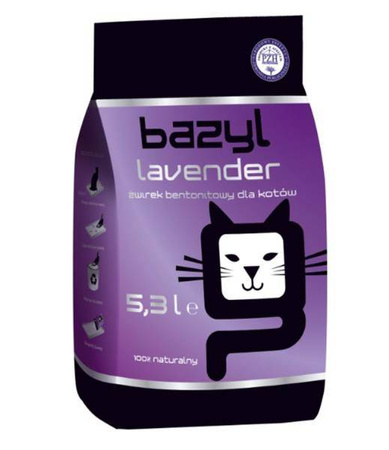 Bazyl Lavender 5,3L premium - żwirek dla kotów, bentonitowy, 5,3L