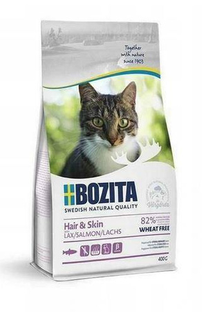 Bozita Hair & Skin Wheat Free Salmon 400 g - sucha karma dla kotów dorosłych, z długą sierścią 400g