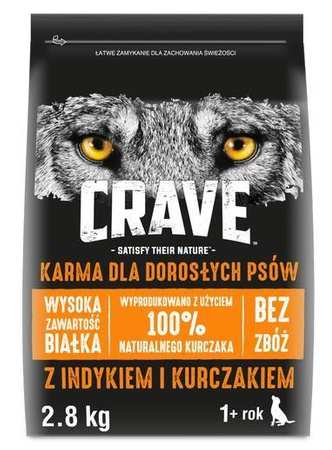 CRAVE Sucha Indyk i Kurczak 2,8kg - Wysokobiałkowa karma sucha dla dorosłych psów