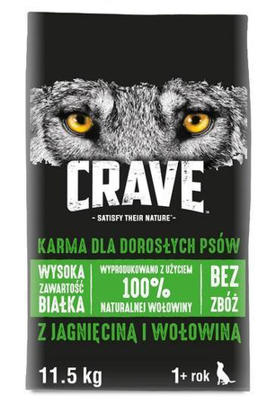 CRAVE Sucha Jagnięcina/Wołowina 11,5kg - pełnoporcjowa karma bezzbożowa dla dorosłych psów