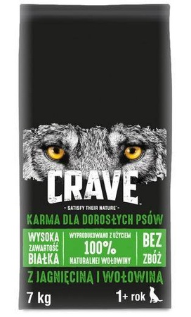 CRAVE Sucha Jagnięcina/Wołowina 7kg - pełnoporcjowa karma bezzbożowa dla dorosłych psów