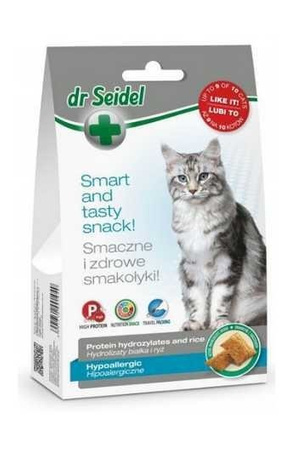 Dermapharm Dr Seidel Smart and Tasty Snack Protein Hydrozylates and Rice Hypoallergic 50 g - przysmak dla kotów z proteinami białka i ryżu hipoalergiczny 50g