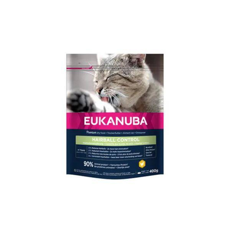 Eukanuba Adult Hairball Control Rich in Chicken, 400g - sucha karma dla kotów, 400g