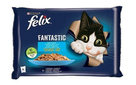 FELIX Fantastic MP Łosoś, Płastuga (4x85g) - pełnowartościowa mokra karma dla kotów dorosłych