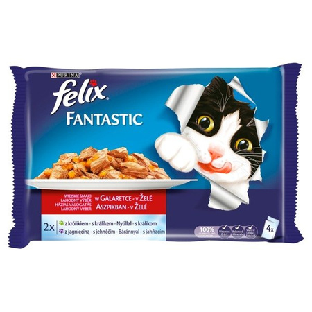 Felix Fantastic Karma dla kotów wybór mięs w galaretce 400 g (4 x 100 g)