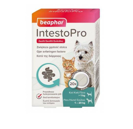 IntestoPro tabletki dla psa/kota20 tabletek po 600mg - tabletki wspomagające funkcje jelit kot/pies do 20kg