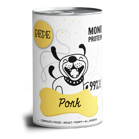 Paka Zwierzaka, PEPE, Pork 99% (wieprzowina), 400g - bezzbożowa mokra karma dla psów w każdym wieku, 400 g
