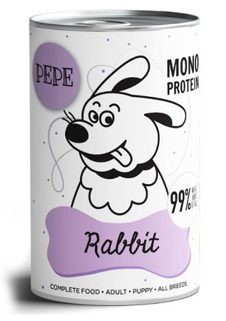 Paka Zwierzaka, PEPE, Rabbit 99% (królik), 400g - bezzbożowa mokra karma dla psów w każdym wieku, 400 g
