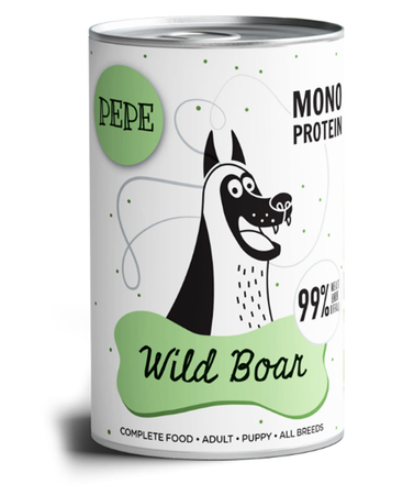 Paka Zwierzaka, PEPE, Wild Boar 99% (dziczyzna), 400g - bezzbożowa mokra karma dla psów w każdym wieku, 400 g