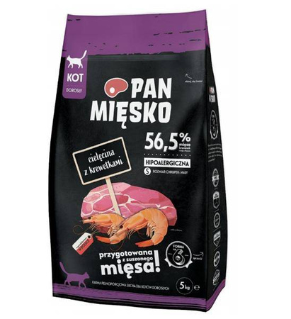 Pan Mięsko Cielęcina z krewetkami S 5kg - sucha karma dla kotów dorosłych, 5kg