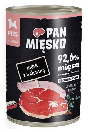 Pan Mięsko, Indyk z wołowiną dla szczeniąt 400g - mokra karma dla szczeniąt, 400g