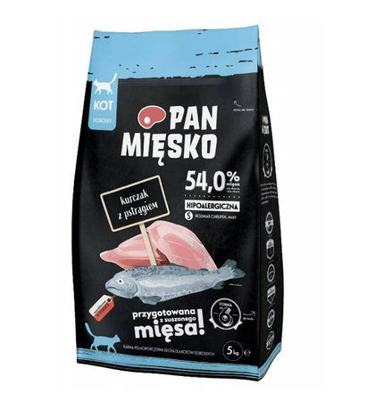Pan Mięsko Kurczak z pstrągiem S 5kg - sucha karma dla kotów dorosłych, 5kg
