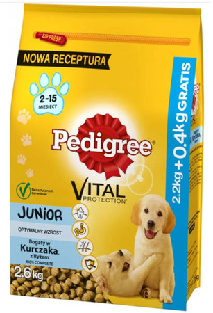 Pedigree Junior M  2.2 kg +0.4 kg - sucha karma dla młodych psów rasy średniej 2.2kg + 0.4kg